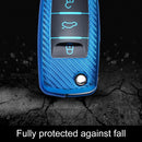 For Volkswagen Folding 3-button Car TPU Key Protective Cover Key Case with Key Ring (Blue)
