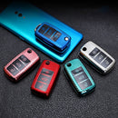 For Volkswagen Folding 3-button Car TPU Key Protective Cover Key Case with Key Ring (Pink)