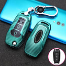 For Ford Folding 3-button Car TPU Key Protective Cover Key Case with Key Ring (Green)