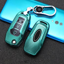 For Ford Folding 3-button Car TPU Key Protective Cover Key Case with Key Ring (Green)