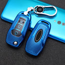 For Ford Folding 3-button Car TPU Key Protective Cover Key Case with Key Ring (Blue)