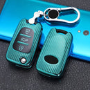 For KIA Folding 3-button Car TPU Key Protective Cover Key Case with Key Ring (Green)