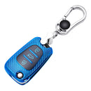 For KIA Folding 3-button Car TPU Key Protective Cover Key Case with Key Ring (Blue)