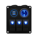 Multi-functional Combination Switch Panel 12V / 24V 3 Way Switches + Dual USB Charger for Car RV Marine Boat (Blue Light)