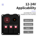Multi-functional Combination Switch Panel 12V / 24V 3 Way Switches + Dual USB Charger for Car RV Marine Boat (Red Light)