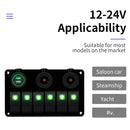 Multi-functional Combination Switch Panel 12V / 24V 6 Way Switches + Dual USB Charger for Car RV Marine Boat (Blue Light)
