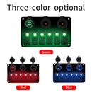 Multi-functional Combination Switch Panel 12V / 24V 6 Way Switches + Dual USB Charger for Car RV Marine Boat (Green Light)