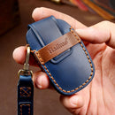 Hallmo Car Cowhide Leather Key Protective Cover Key Case for Hyundai IX35 B Style (Blue)