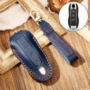 Hallmo Car Cowhide Leather Key Protective Cover Key Case for Porsche Macan 718 2021 A Style (Blue)