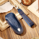 Hallmo Car Cowhide Leather Key Protective Cover Key Case for Porsche Macan 718 2021 A Style (Blue)