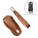 Hallmo Car Cowhide Leather Key Protective Cover Key Case for Porsche Macan 718 2021 A Style (Blue)