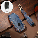 Hallmo Car Cowhide Leather Key Protective Cover Key Case for New Mercedes-Benz E300L (Blue)