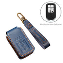 Hallmo Car Cowhide Leather Key Protective Cover Key Case for Honda 4-button (Blue)