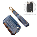 Hallmo Car Cowhide Leather Key Protective Cover Key Case for Volkswagen Lavida B Style (Blue)