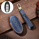 Hallmo Car Cowhide Leather Key Protective Cover Key Case for Nissan Sylphy 2-button (Blue)