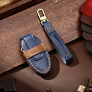 Hallmo Car Cowhide Leather Key Protective Cover Key Case for Nissan Sylphy 2-button (Blue)