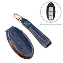 Hallmo Car Cowhide Leather Key Protective Cover Key Case for Nissan Sylphy 2-button (Blue)