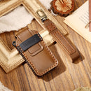 Hallmo Car Cowhide Leather Key Protective Cover Key Case for Mitsubishi Outlander (Brown)