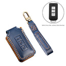 Hallmo Car Cowhide Leather Key Protective Cover Key Case for Mitsubishi Outlander (Blue)