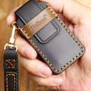 Hallmo Car Cowhide Leather Key Protective Cover Key Case for Mitsubishi Outlander (Blue)