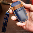 Hallmo Car Cowhide Leather Key Protective Cover Key Case for Ford Focus B Style (Blue)