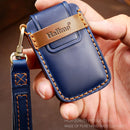 Hallmo Car Cowhide Leather Key Protective Cover Key Case for Land Rover Discovery 5 B Style (Blue)