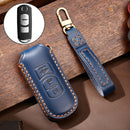 Hallmo Car Cowhide Leather Key Protective Cover Key Case for Mazda Axela 3-button (Blue)