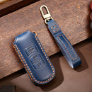 Hallmo Car Cowhide Leather Key Protective Cover Key Case for Mazda Axela 3-button (Blue)
