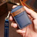 Hallmo Car Cowhide Leather Key Protective Cover Key Case for New Volvo (Blue)
