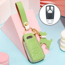 Hallmo Car Female Style Cowhide Leather Key Protective Cover for Audi, A Type (Grass Green)