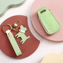Hallmo Car Female Style Cowhide Leather Key Protective Cover for Audi, B Type (Grass Green)
