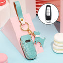 Hallmo Car Female Style Cowhide Leather Key Protective Cover for Audi, C Type (Lake Blue)