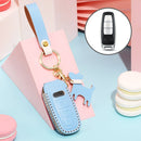 Hallmo Car Female Style Cowhide Leather Key Protective Cover for Audi, C Type (Sky Blue)