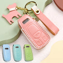 Hallmo Car Female Style Cowhide Leather Key Protective Cover for Audi, C Type (Pink)