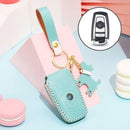 Hallmo Car Female Style Cowhide Leather Key Protective Cover for BMW, A Type (Lake Blue)