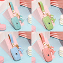 Hallmo Car Female Style Cowhide Leather Key Protective Cover for BMW, A Type (Sky Blue)