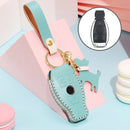Hallmo Car Female Style Cowhide Leather Key Protective Cover for Mercedes-Benz, A Type (Lake Blue)