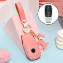Hallmo Car Female Style Cowhide Leather Key Protective Cover for Mercedes-Benz, B Type (Pink)