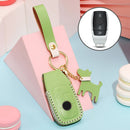 Hallmo Car Female Style Cowhide Leather Key Protective Cover for Mercedes-Benz, B Type (Grass Green)