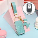 Hallmo Car Female Style Cowhide Leather Key Protective Cover for Honda (Lake Blue)