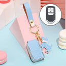 Hallmo Car Female Style Cowhide Leather Key Protective Cover for Honda (Sky Blue)