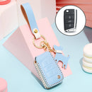 Hallmo Car Female Style Cowhide Leather Key Protective Cover for Volkswagen, B Type (Sky Blue)