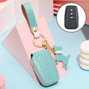 Hallmo Car Female Style Cowhide Leather Key Protective Cover for Toyota (Lake Blue)