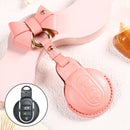 Car Female Style Cowhide Leather Key Protective Cover for BMW Mini, with Bow (Pink)