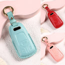Car Female Style Cowhide Leather Key Protective Cover for Audi, A Type without Bow (Pink)