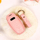Car Female Style Cowhide Leather Key Protective Cover for Audi, A Type without Bow (Lake Blue)