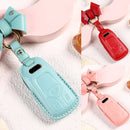 Car Female Style Cowhide Leather Key Protective Cover for Audi, A Type with Bow (Lake Blue)