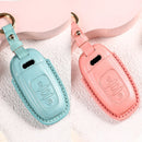 Car Female Style Cowhide Leather Key Protective Cover for Audi, B Type without Bow (Pink)