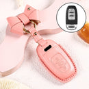 Car Female Style Cowhide Leather Key Protective Cover for Audi, B Type with Bow (Pink)