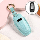 Car Female Style Cowhide Leather Key Protective Cover for Audi, C Type without Bow (Lake Blue)